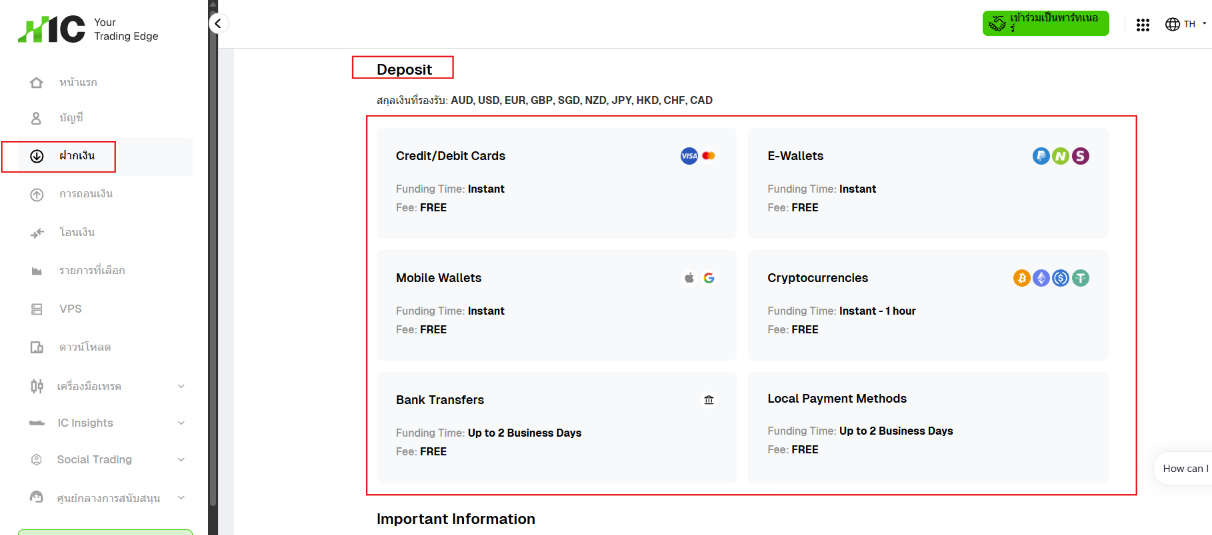 ภาพหน้า Deposit ที่ผู้โพสต์ Pantip แนบไว้ มีหมวด Bank Transfers และ Local Payment Methods